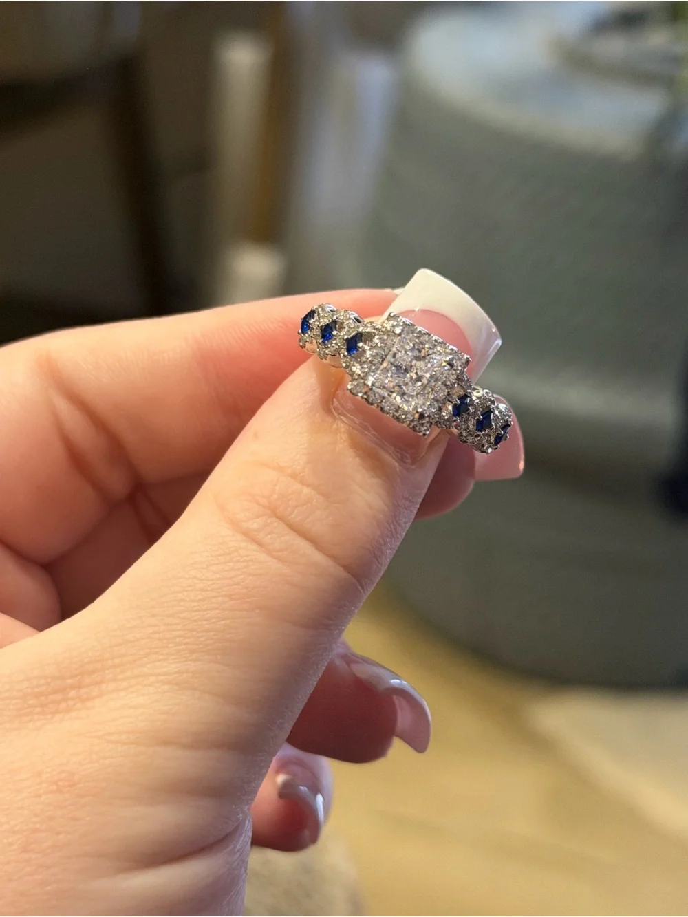 Vera Wang Radiant Princess Cut CZ and Sapphire Wedding Ring Set